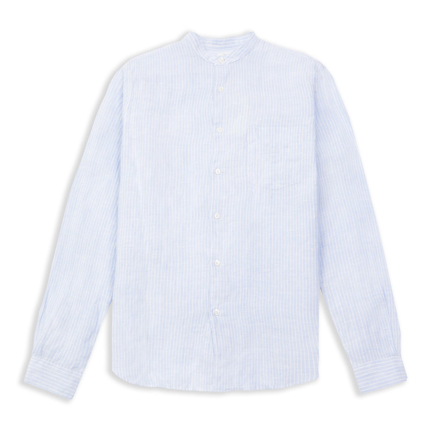 Premium Grandad Collar Linen Shirt - Blue & White