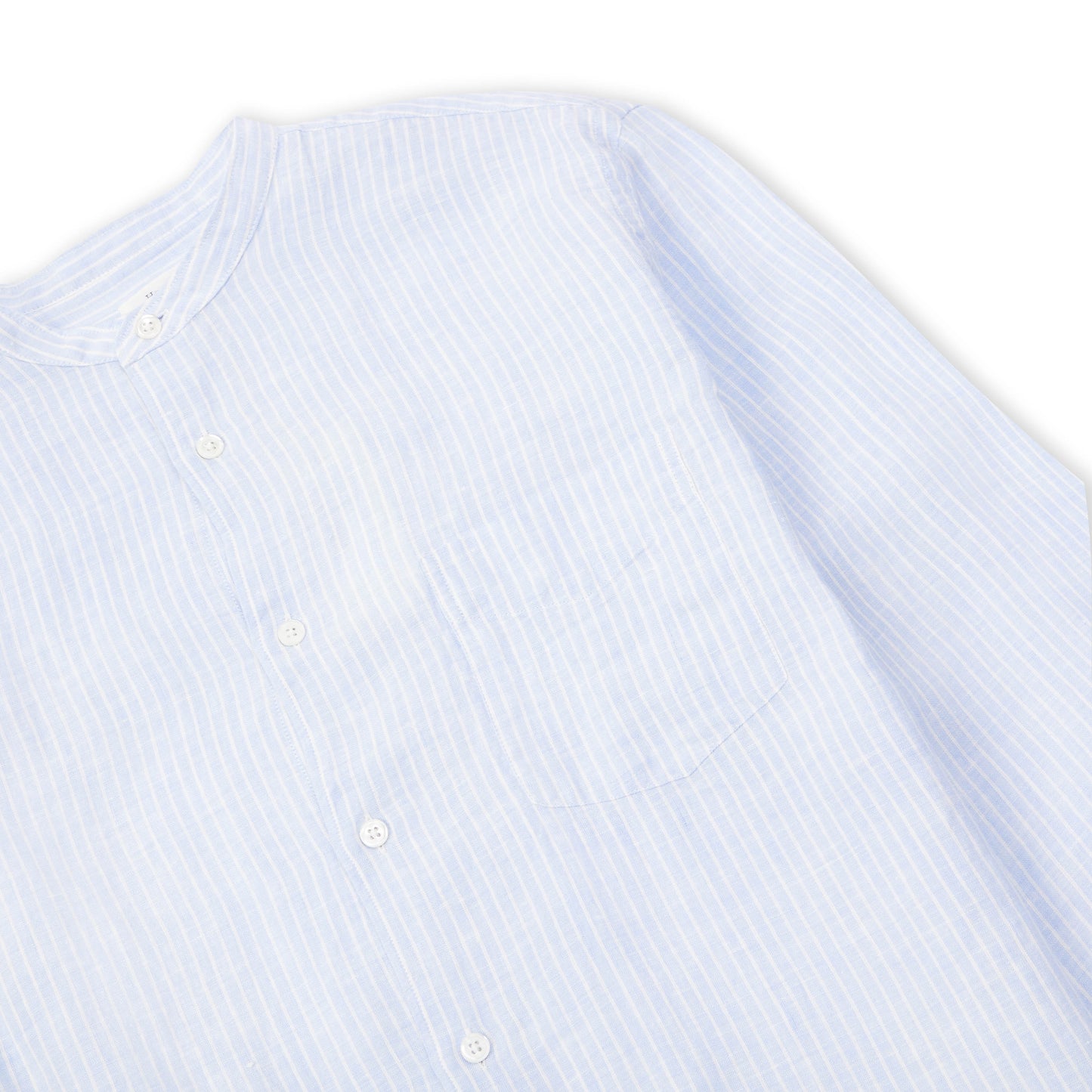 Premium Grandad Collar Linen Shirt - Blue & White