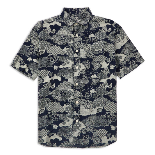 Quadro Short Sleeve Shirt - Japanese Print White