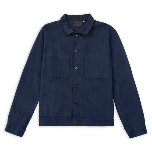 Cotton Bomber Jacket - Navy Herringbone