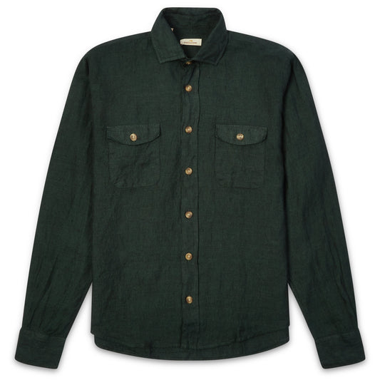 Burrows & Hare Linen Pockets Shirt - Forest