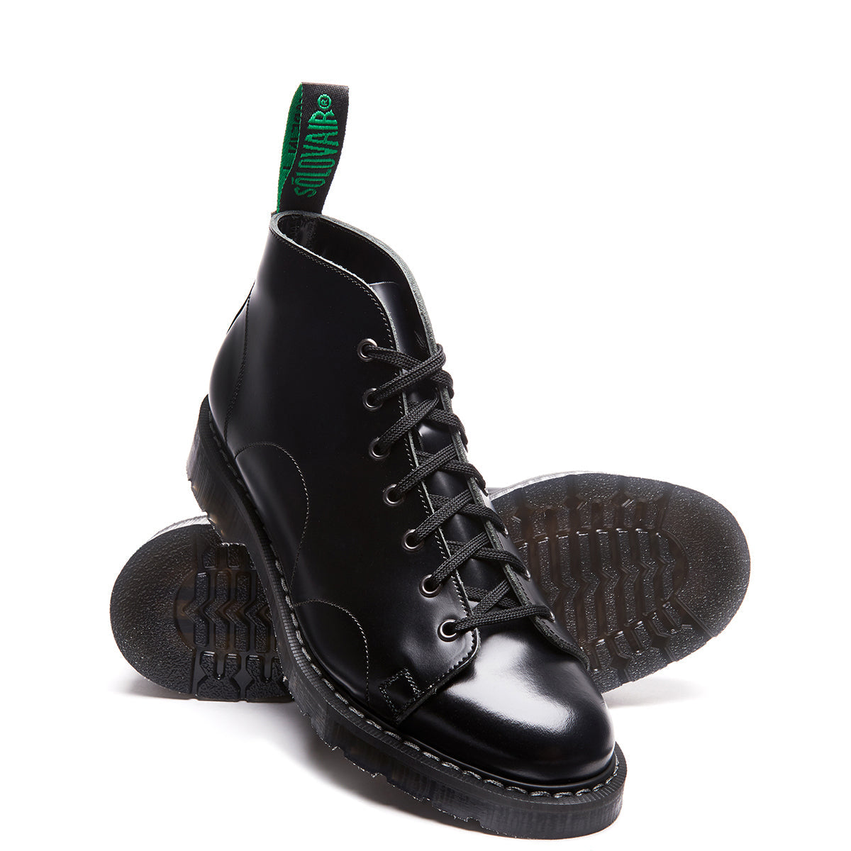 7 Eye Monkey Boot - Black Hi Shine Solovair Original Sole Smoke