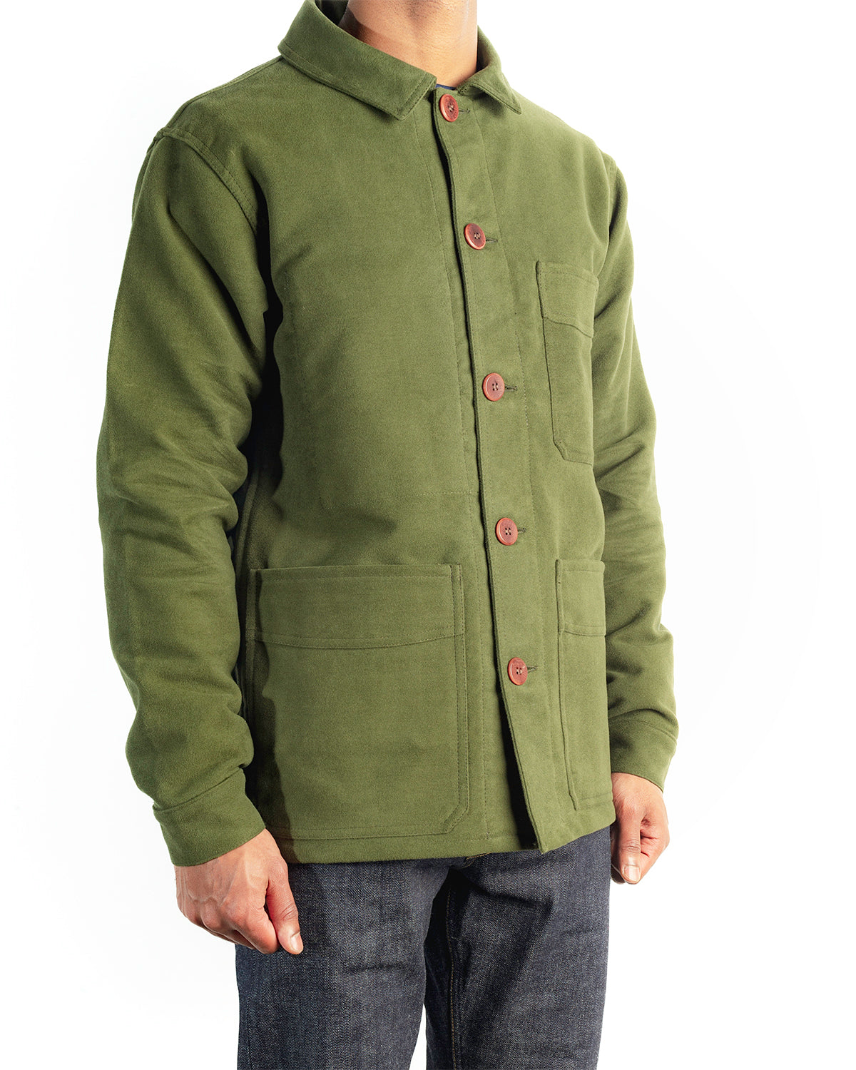 Luxury Heavyweight Moleskin Workwear Jacket - Moss