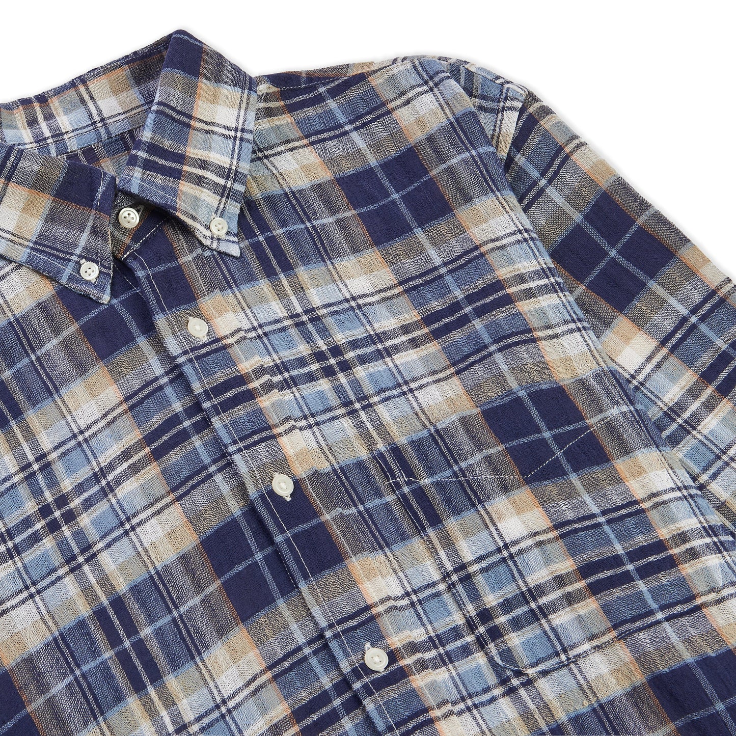 Burrows & Hare Madras Button Down Shirt - Blue