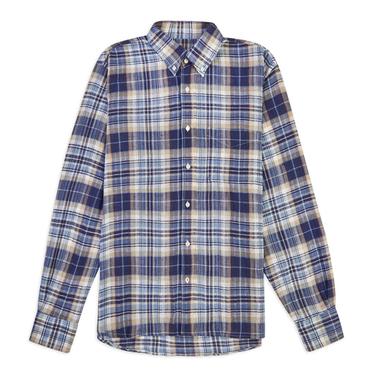 Burrows & Hare Madras Button Down Shirt - Blue